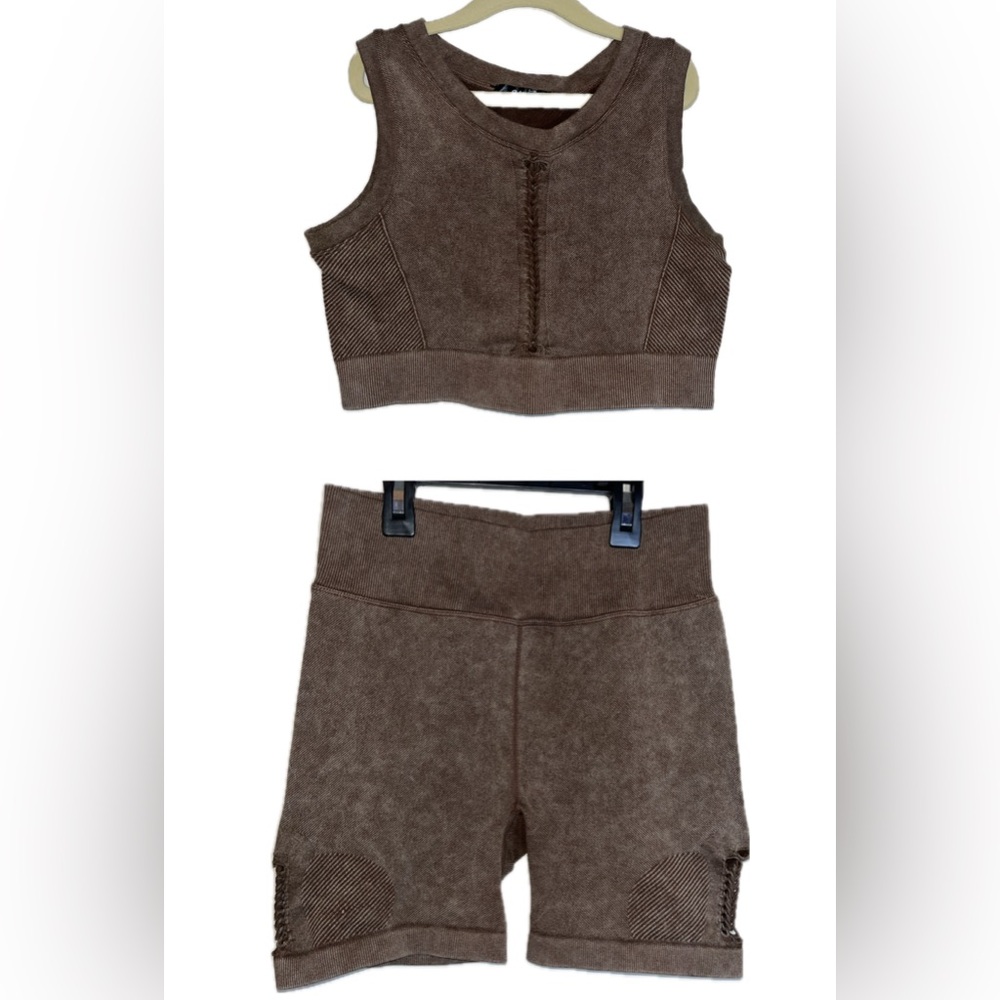 Mocha Brown Sleeveless Crop Top and Shorts Set